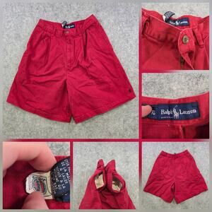 Vintage Polo Ralph Lauren Shorts Womens 12 Red Chino Pleated Cotton Made USA 80s